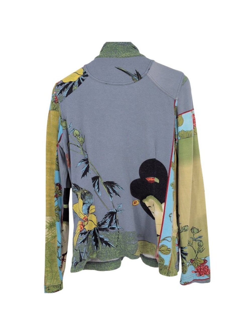 Vtg Citron Santa Monica Bamboo Blend Zip Jacket Floral Japanese Scenic Art Large